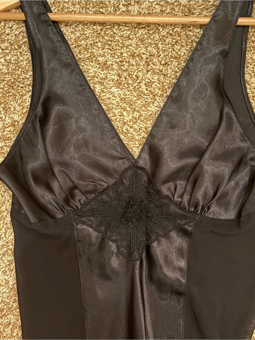 Vintage Cinema Etoile Black Satin Mesh Panel Slip Dress Dual Slit Silhouette